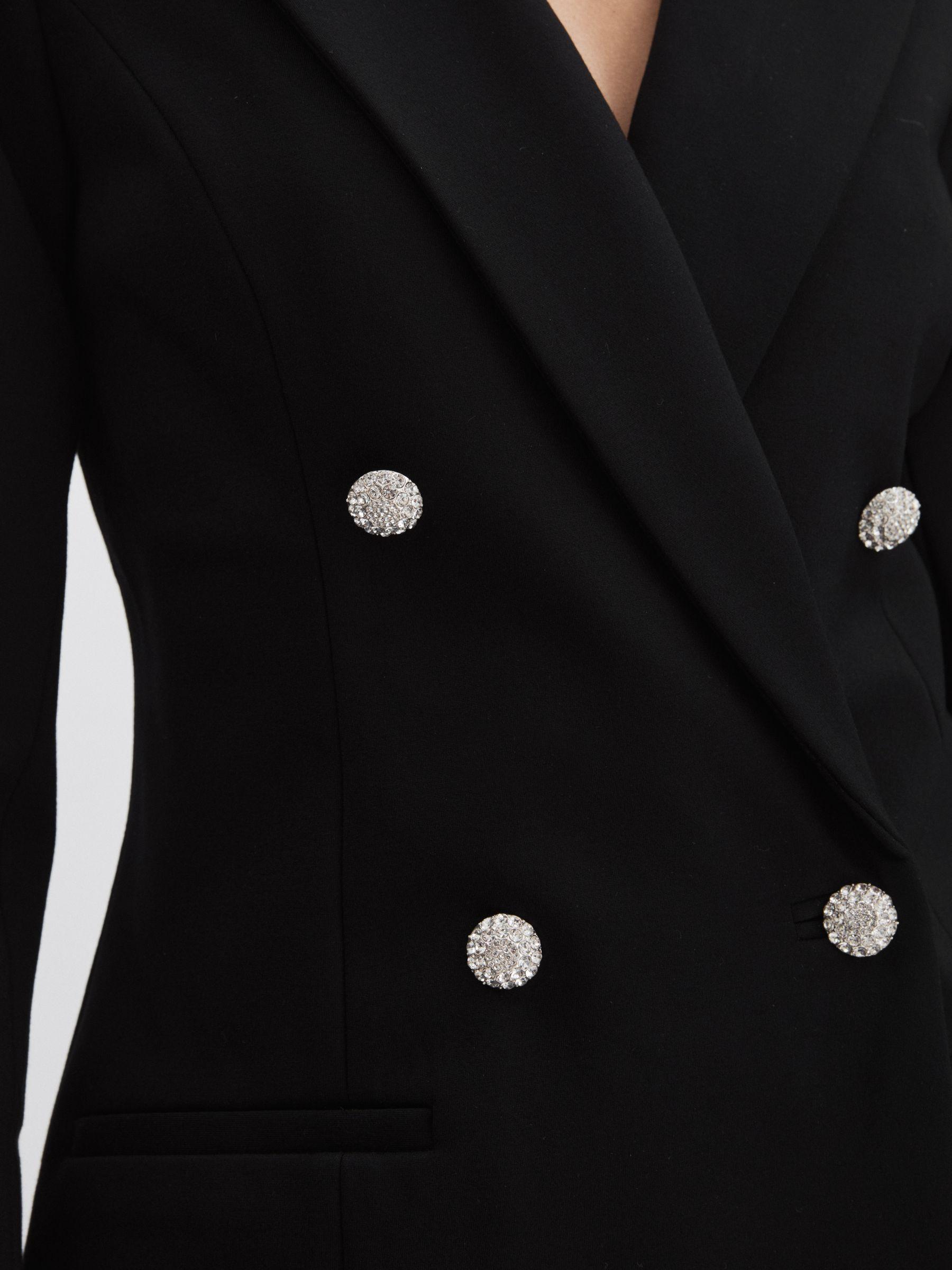 Crystal-Button Blazer Dress in Black Product Image