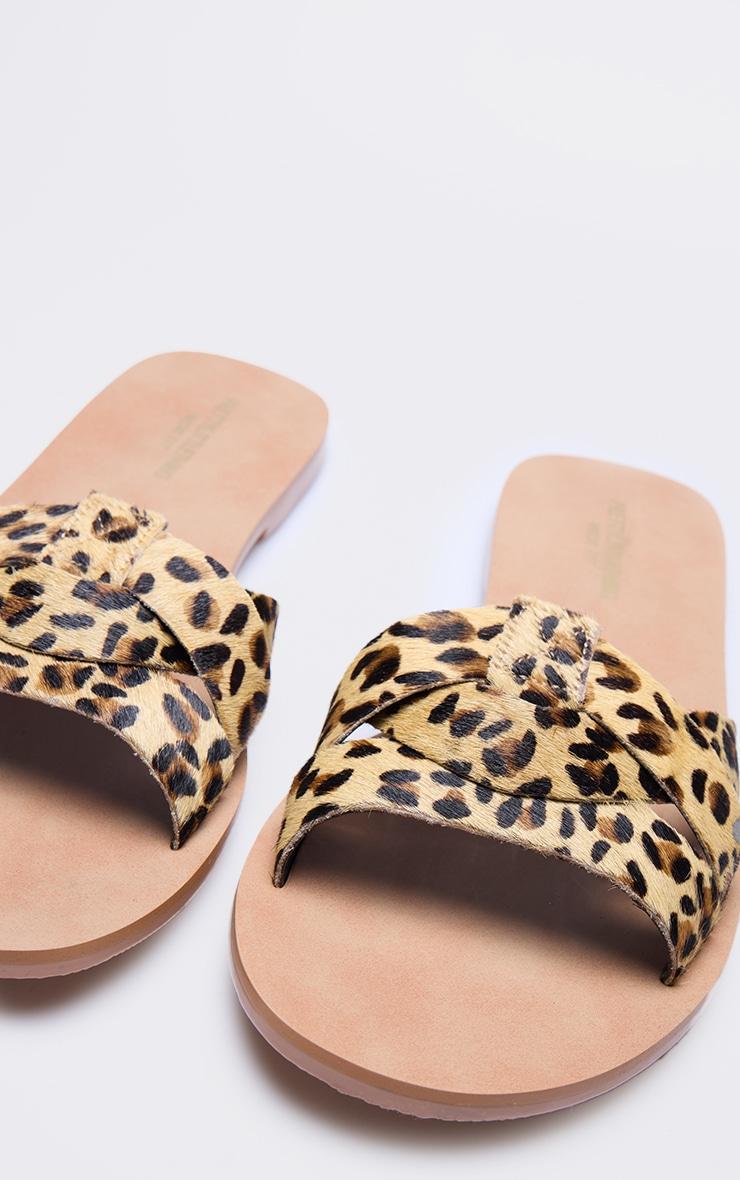 Leopard Real Leather Wide Fit Flat Mule Sandals Product Image