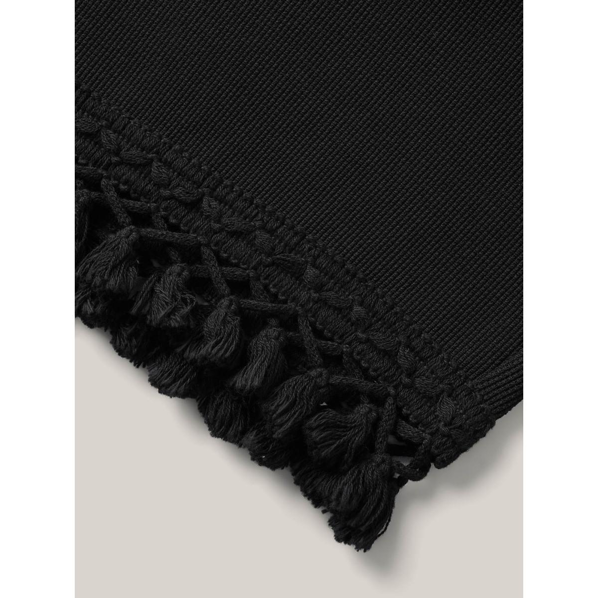 Plus Size Textured Tassel Detail Everyday Shorts Women Black Resort Tassels Loose Vacation Shorts BloomChic 28/5X Product Image