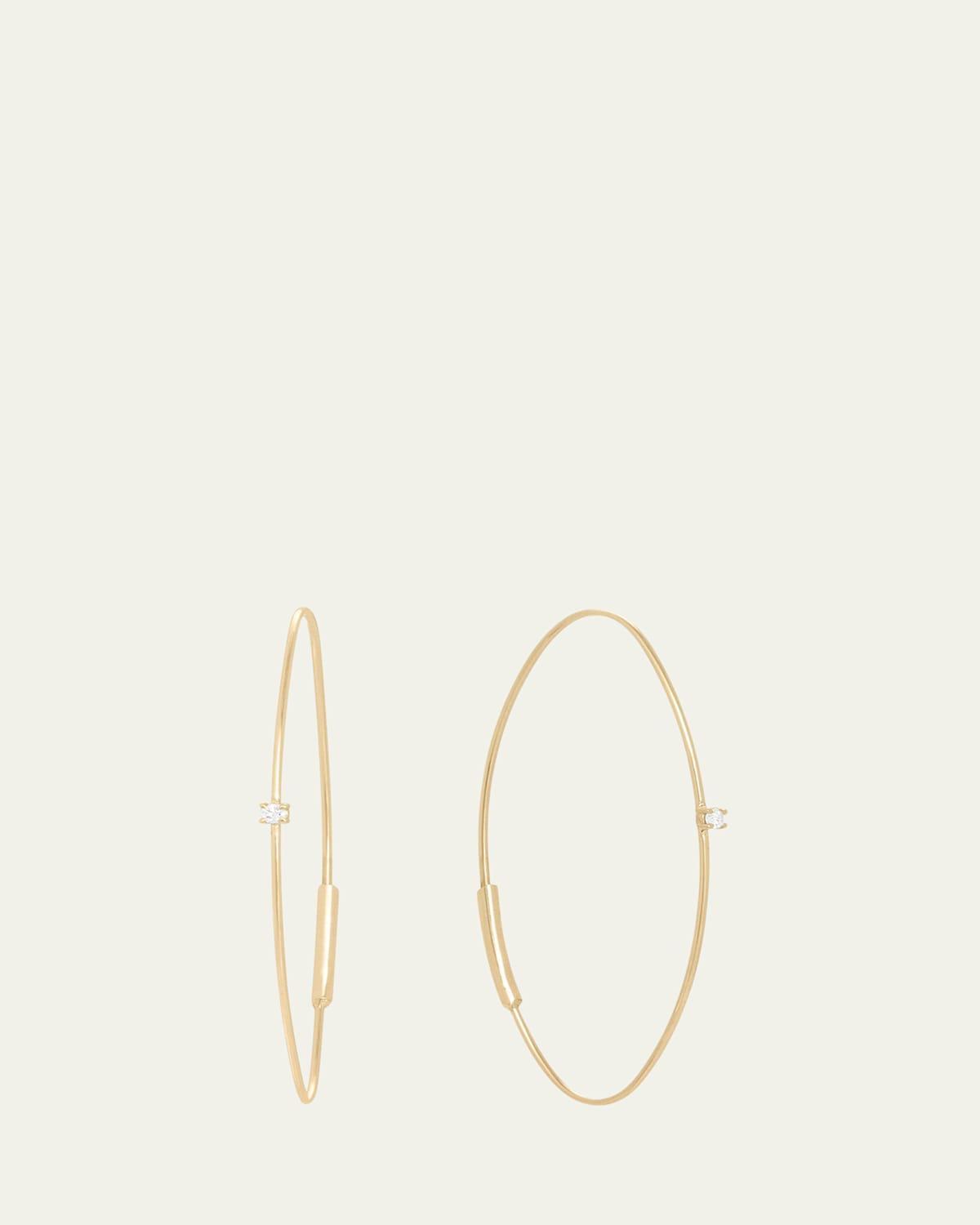 Womens 14K Yellow Gold & Diamond Small Wire Oval Magic Hoop Earrings Product Image