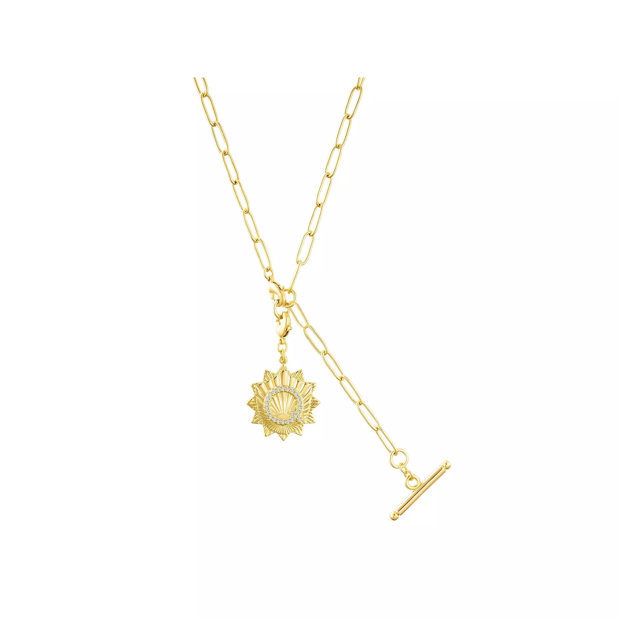 Adornia Gold Tone Adjustable Paperclip & Cubic Zirconia Initial Medallion Lariat Necklace, Womens Gold Tone Q Product Image