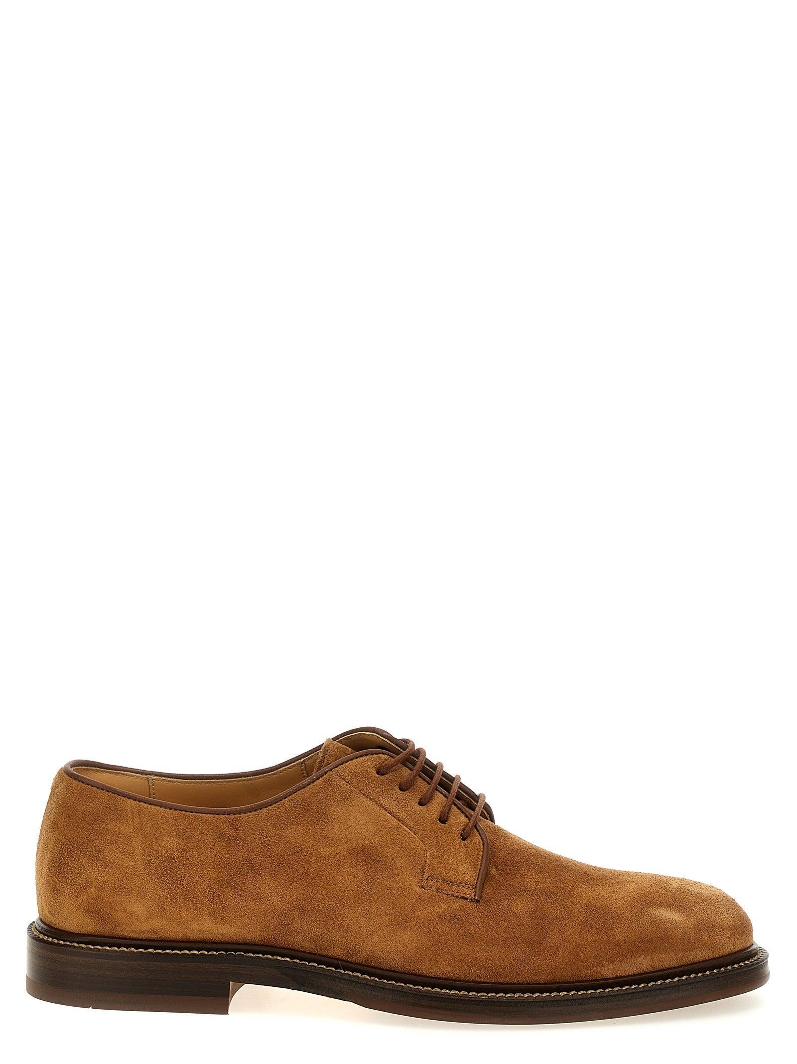 BRUNELLO CUCINELLI Suede Derby Lace Up Shoes Brown Product Image