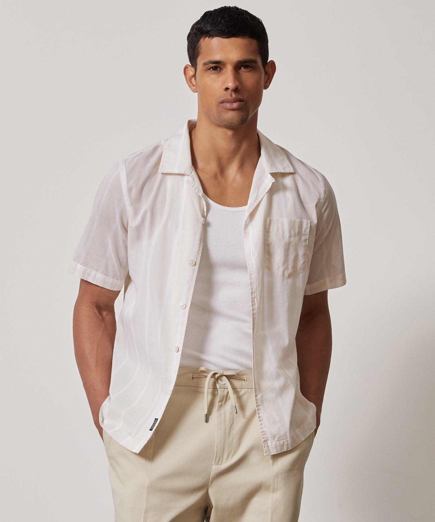 Summerweight Cafe Shirt in Ivory Stripe Product Image