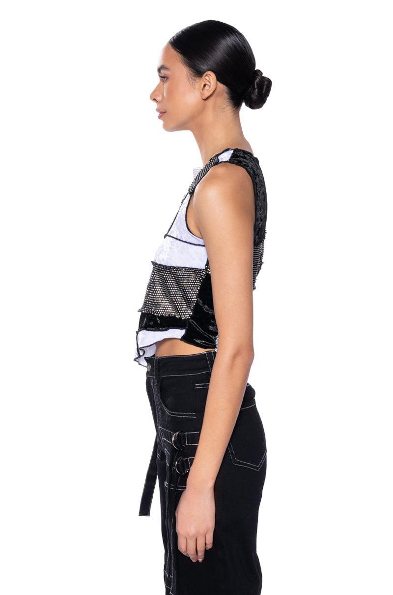 CHAOTIC BEAUTY RHINESTONE PATCHWORK TOP Product Image