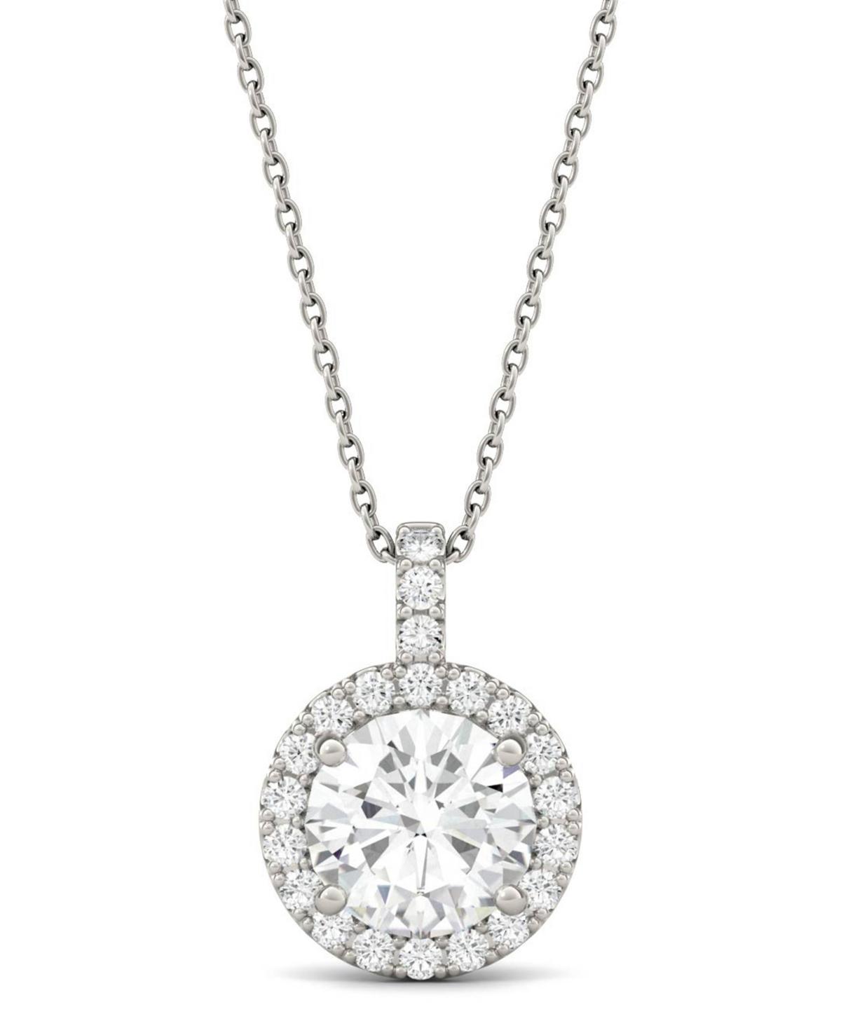 Charles & Colvard 14k White Gold 2 1/4 Carat T.W. Lab-Created Moissanite Halo Pendant Necklace, Women's, Size: 18" Product Image