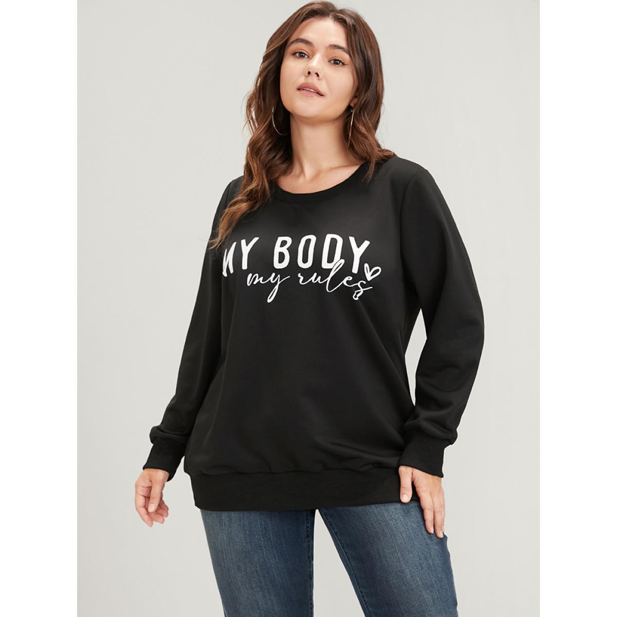 Plus Size Letter Print Drop Shoulder Sweatshirt Women Black Casual Printed Round Neck Dailywear Sweatshirts BloomChic 22-24/3X Product Image