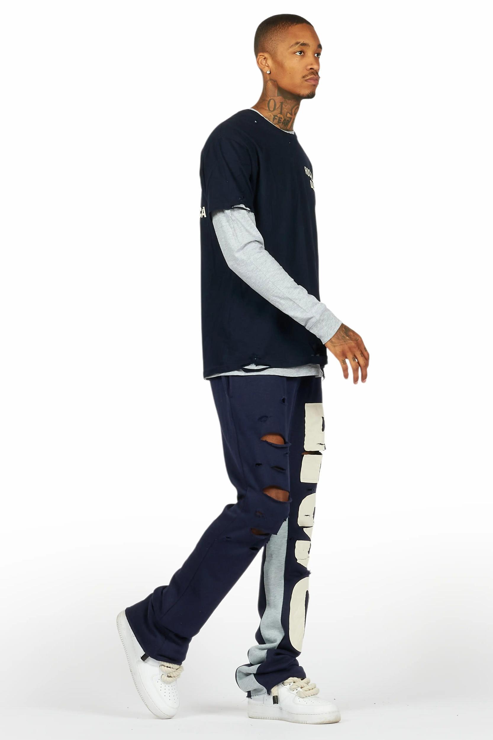 Berne Navy/Grey Double Layer T-Shirt/Baggy Pant Set Male Product Image