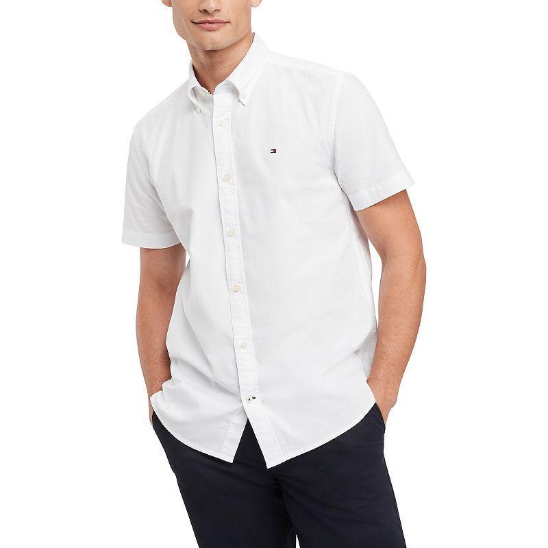 Men's Tommy Hilfiger Short Sleeve Original Stretch Oxford Shirt, Size: Medium, Daisy Yellow Solid Product Image