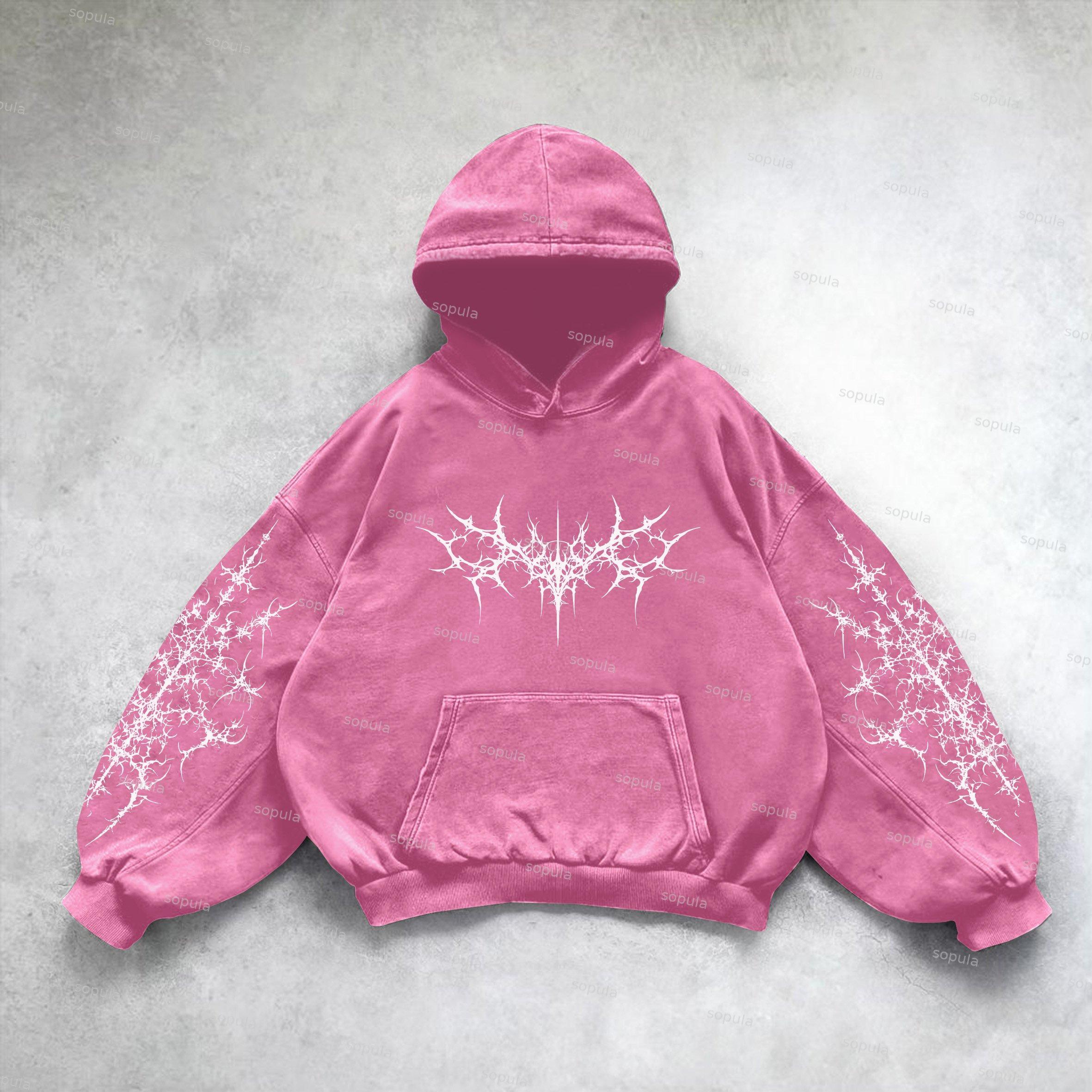 Vintage Pattern Print Acid Washed Oversized Hoodie Product Image