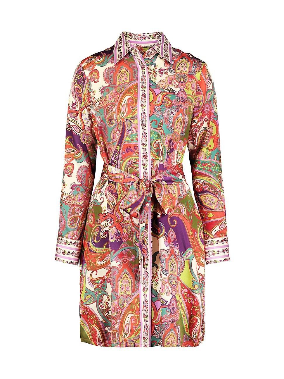 Womens Charlotte Paisley Long-Sleeve Mini-Shirtdress Product Image