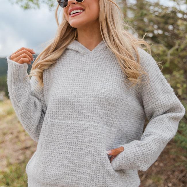 Found Your Love Grey Oversized Waffle Hooded Sweater FINAL SALE Product Image