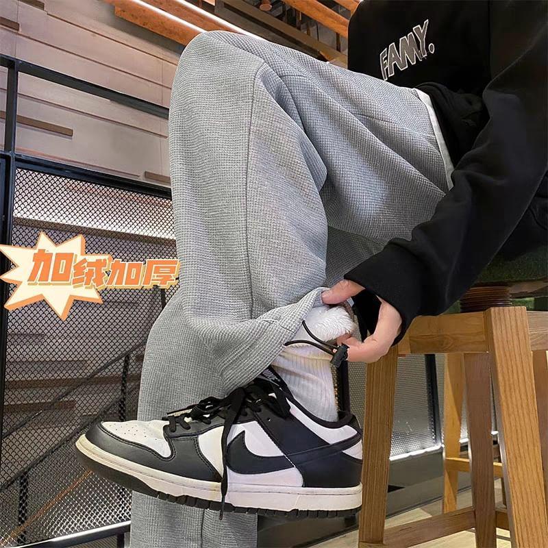 Drawstring Waist Fleece Lined Straight Leg Pants Product Image