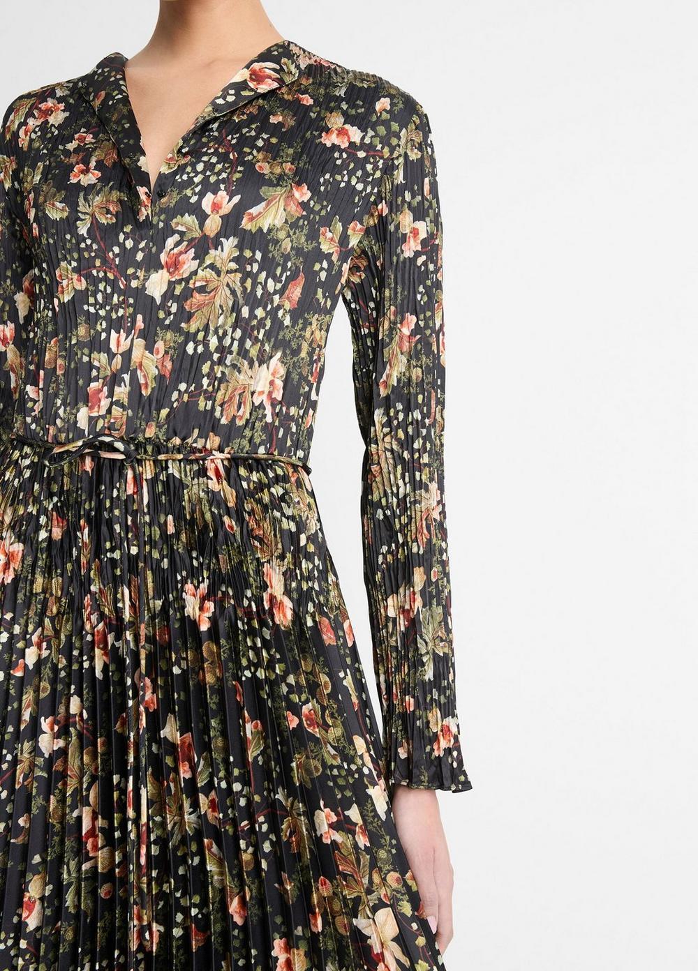 Womens Orchid Vine Pleated Satin Long-Sleeve Dress, Black Night, Size XXS Vince Product Image