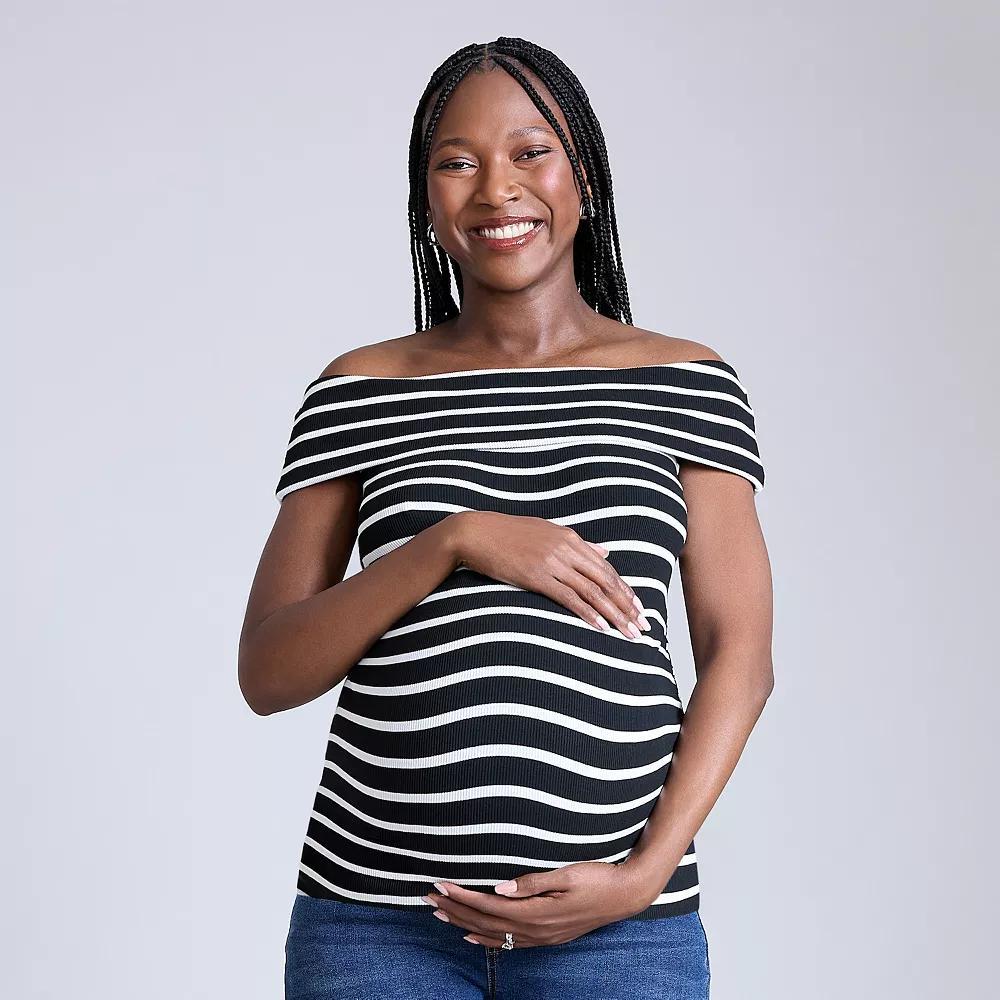 Maternity Motherhood® Off-The-Shoulder Top, Women's, Size: XS-MAT, Black White Stripe Product Image