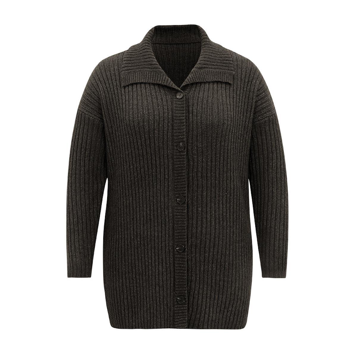 Plus Size Anti-Pilling Textured Button Up Lapel Collar Cardigan Black Women Casual Loose Long Sleeve Everyday Cardigans BloomChic 22-24/3X Product Image