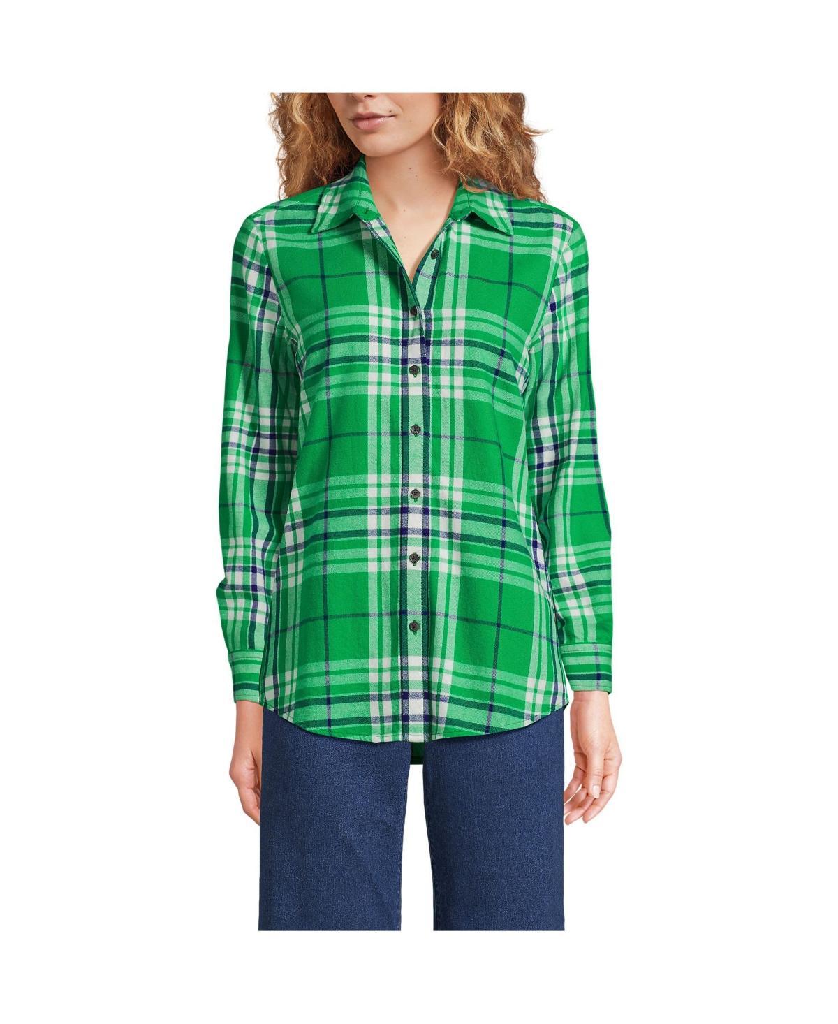 Women's Lands' End Flannel Boyfriend Shirt, Size: XS, Ivory Blue Plaid Product Image