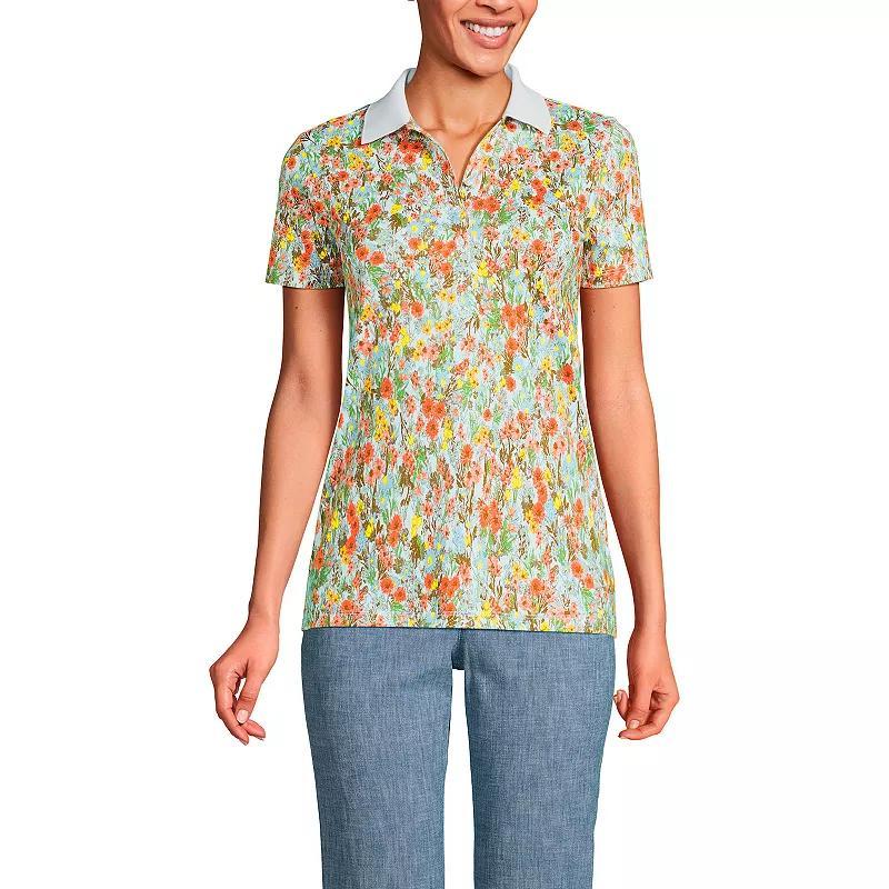 Petite Lands' End Supima Cotton Short Sleeve Polo Shirt, Women's, Size: Large Petite, White Field Floral Product Image