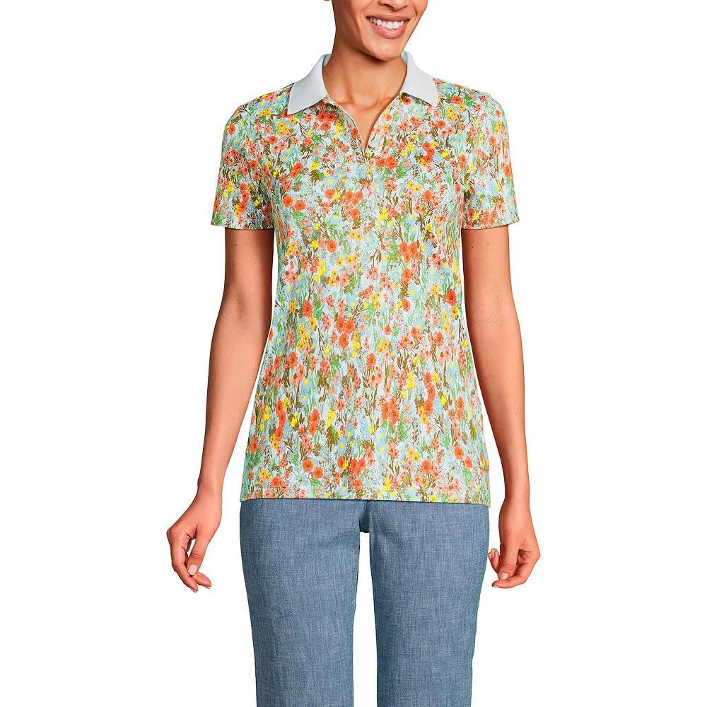 Petite Lands' End Supima Cotton Short Sleeve Polo Shirt, Women's, Size: Large Petite, White Field Floral Product Image