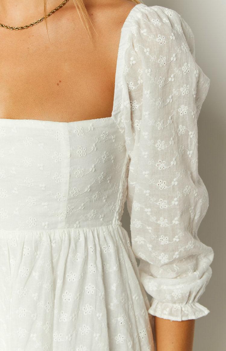 Rubi White Long Sleeve Broderie Mini Dress Product Image