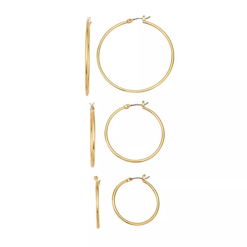 Nine West Gold Tone Hoop Earring Trio Set, Women's Product Image