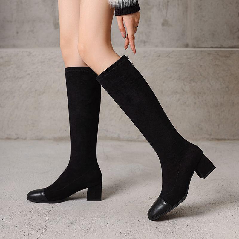 Cap-Toe Chunky Heel Tall Boots Product Image