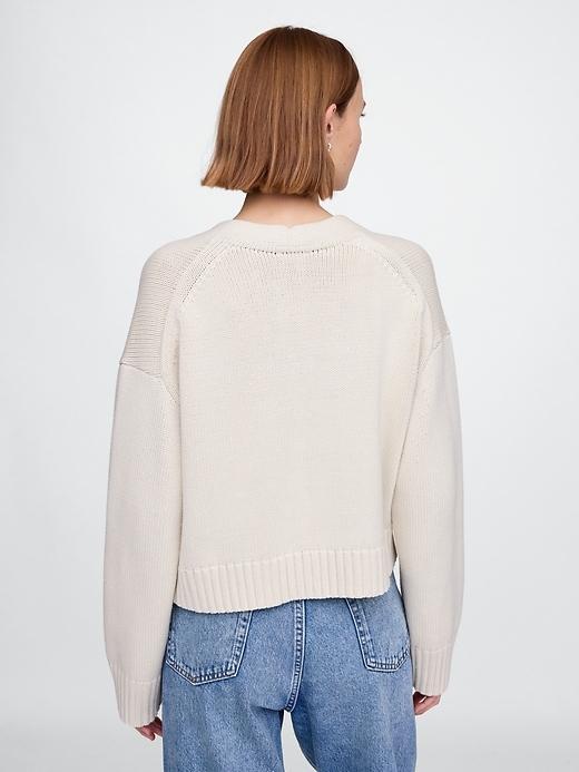 100% Cotton Cropped V-Neck Cardigan Product Image