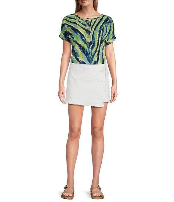 Westbound Abstract Printed Short Sleeve Henley Neckline Knit Top Product Image