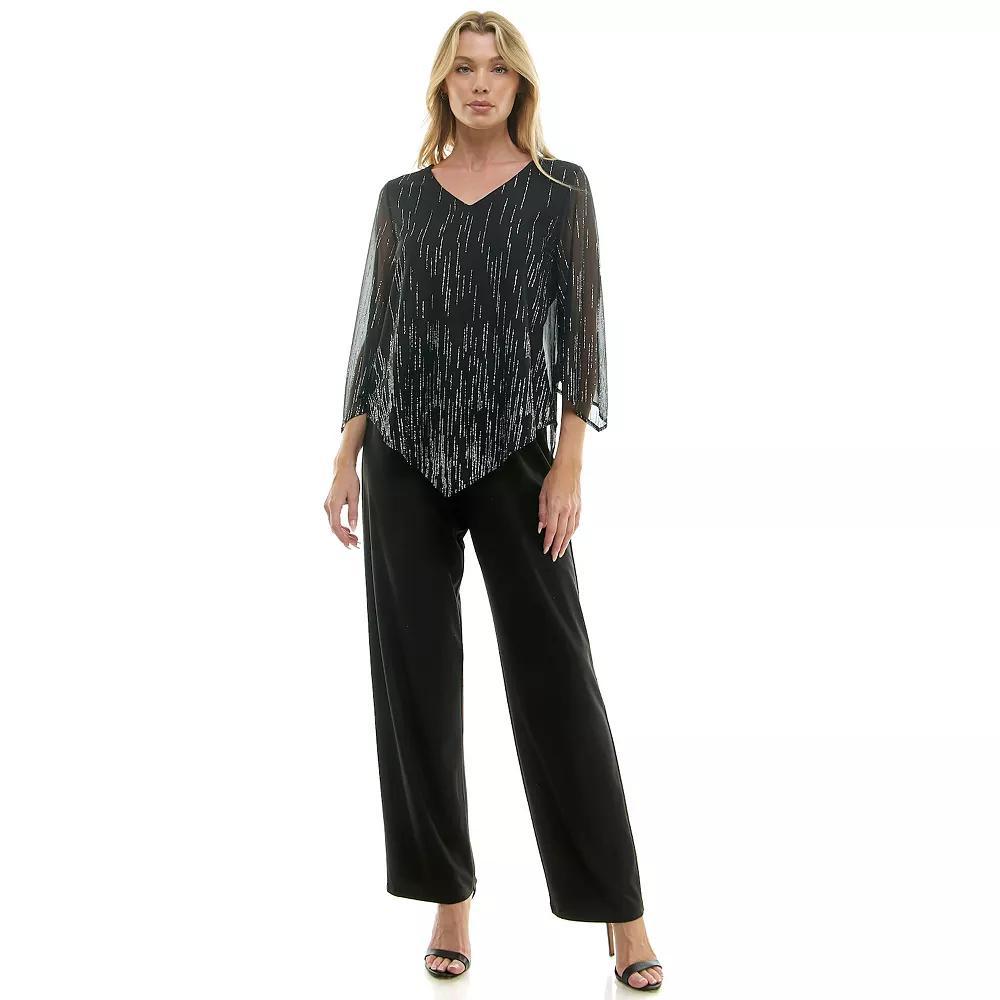 Womens Luxology 2-Piece V-Neck Blouse & Straight Leg Pants Set Product Image