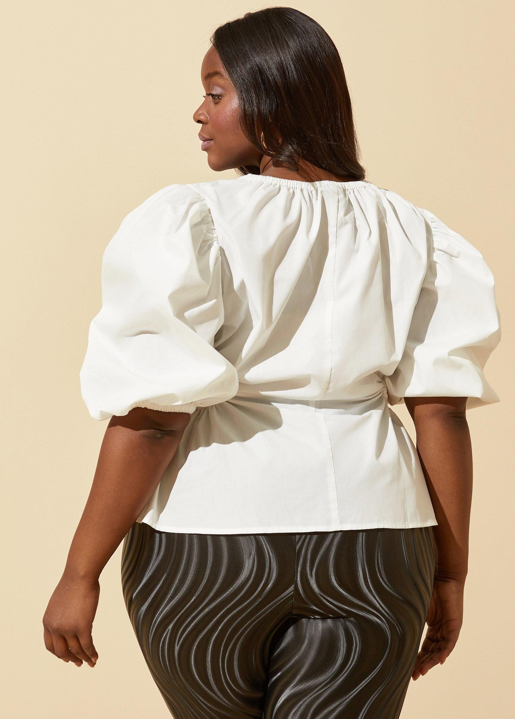 Cutout Cotton Blend Blouse Product Image