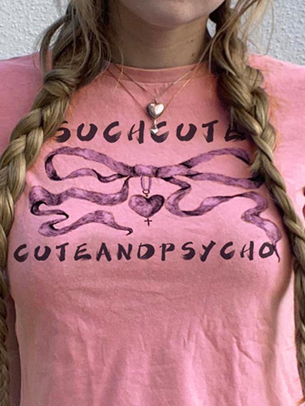 Bow Letter Print Crop Short Sleeve Tee Product Image