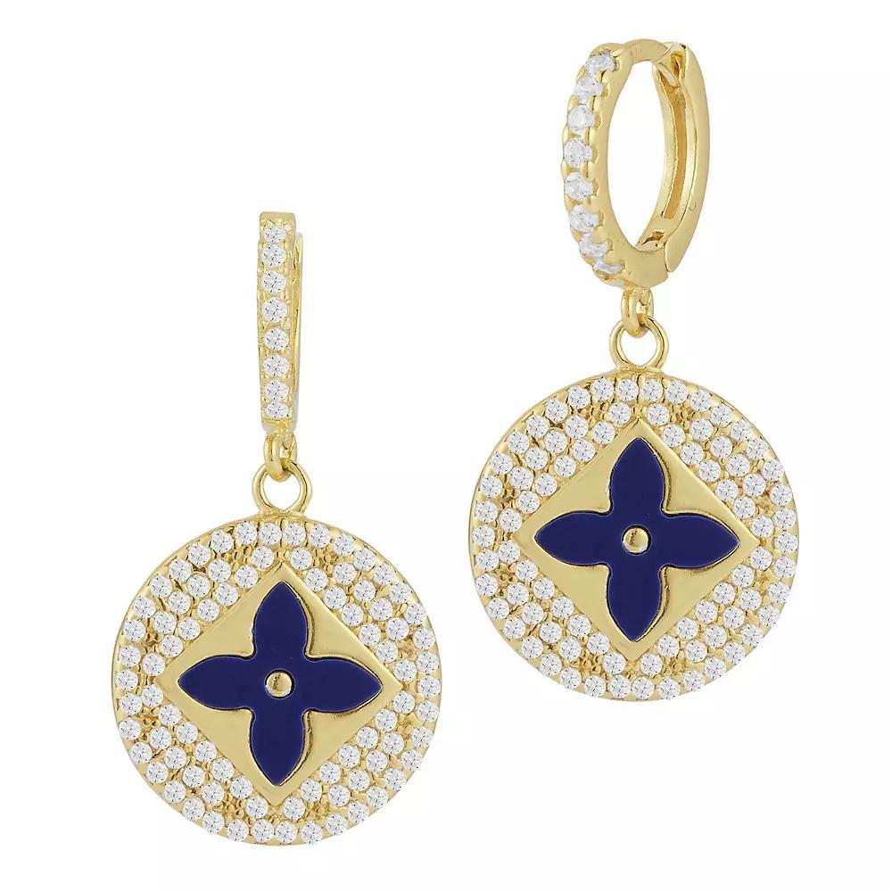 Sunkissed Sterling Gemstone & Cubic Zirconia Clover Earrings, Women's, Gold Tone Blue Product Image