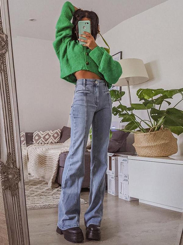 Back Star Patchwork Flare Jeans Product Image