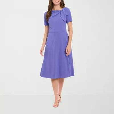 London Times Womens Short Sleeve Midi Fit + Flare Dress Product Image