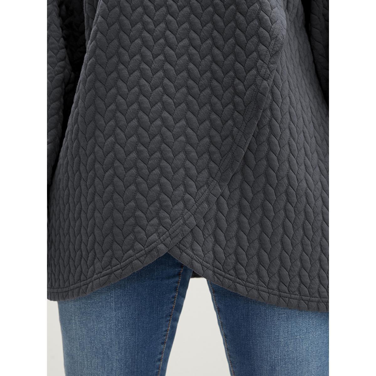 Plus Size Solid Asymmetrical Hem Cable Knit Hooded Sweatshirt Women DimGray Lounge Asymmetrical Hooded Everyday Sweatshirts BloomChic 14-16/1X Product Image