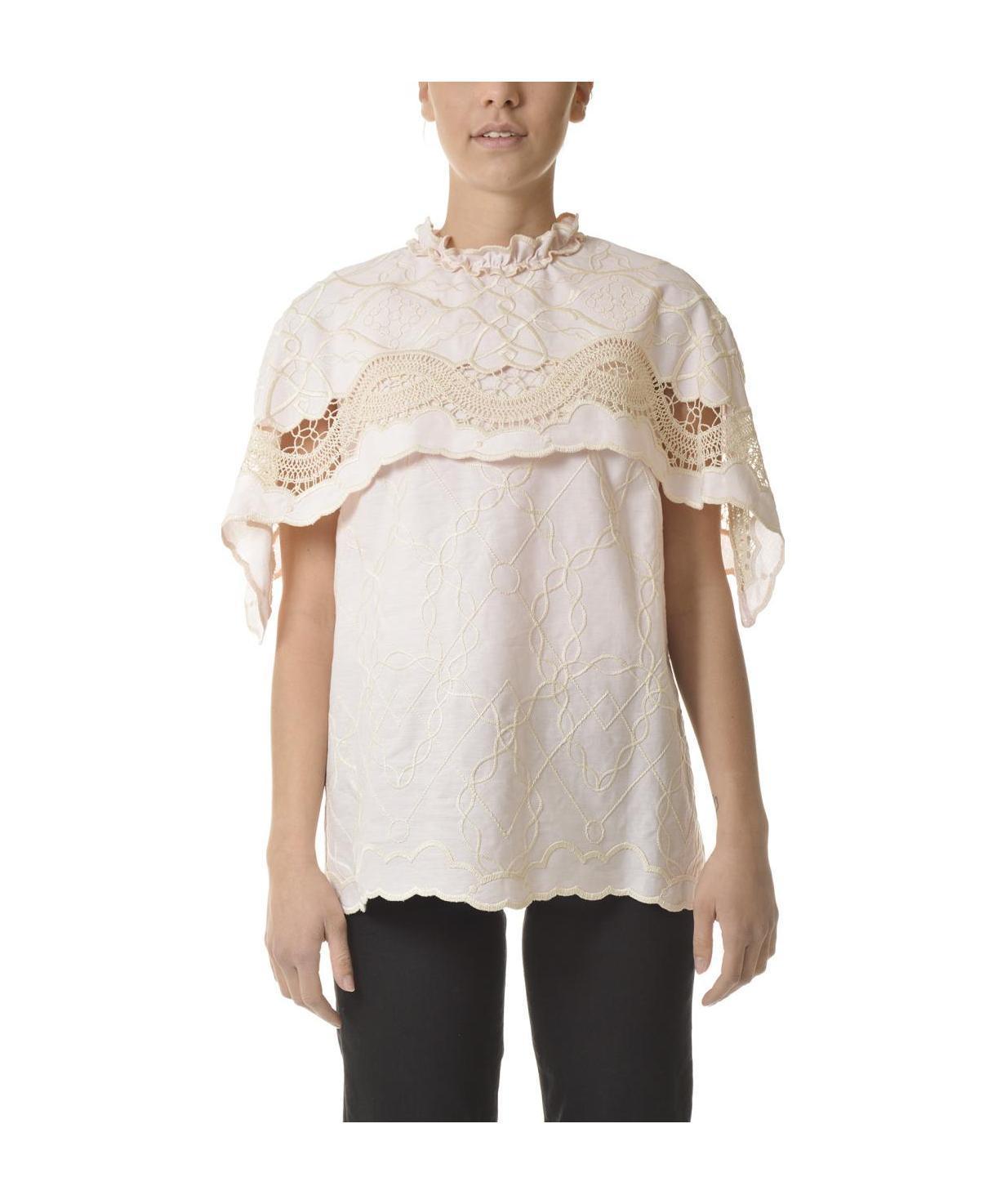 ALBERTA FERRETTI Embroidered Short-sleeve Blouse In Nude Product Image