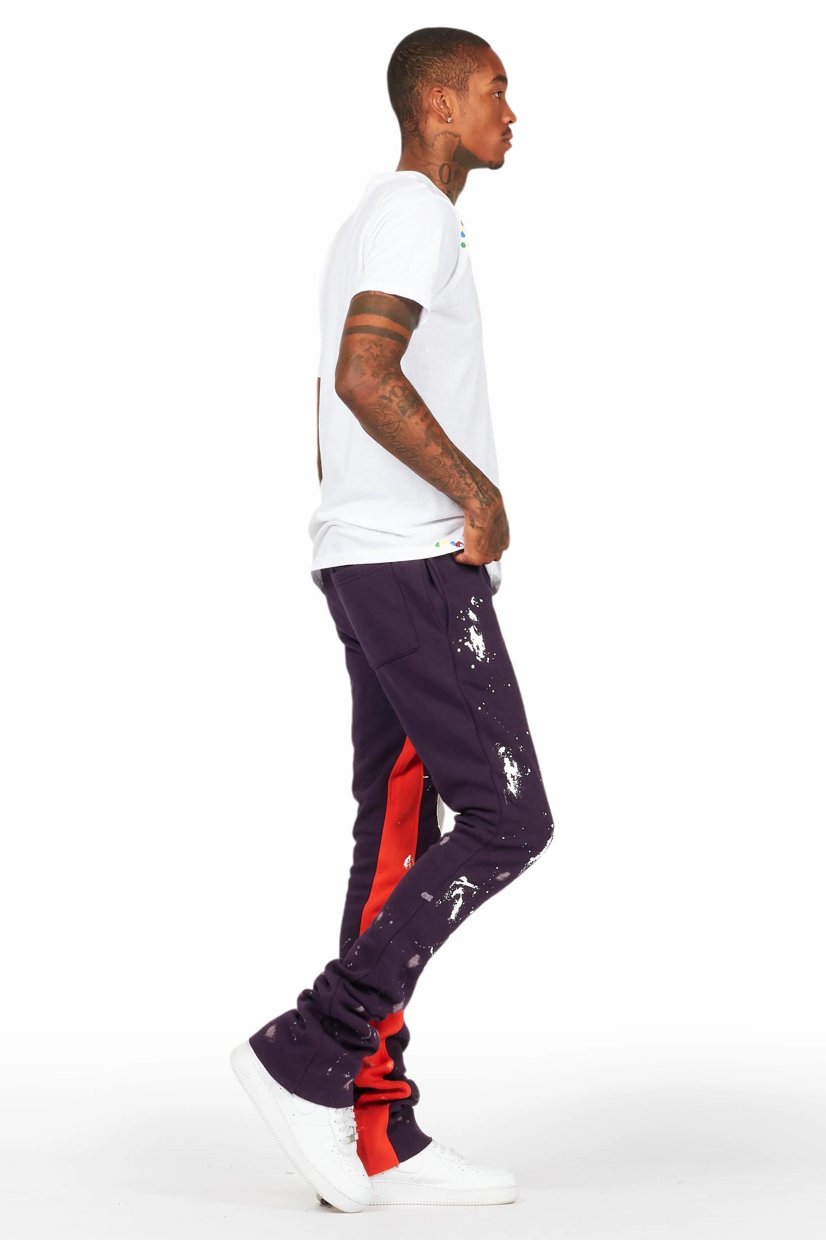 Tanko Purple Patchwork Stacked Flare Track Pant Male Product Image