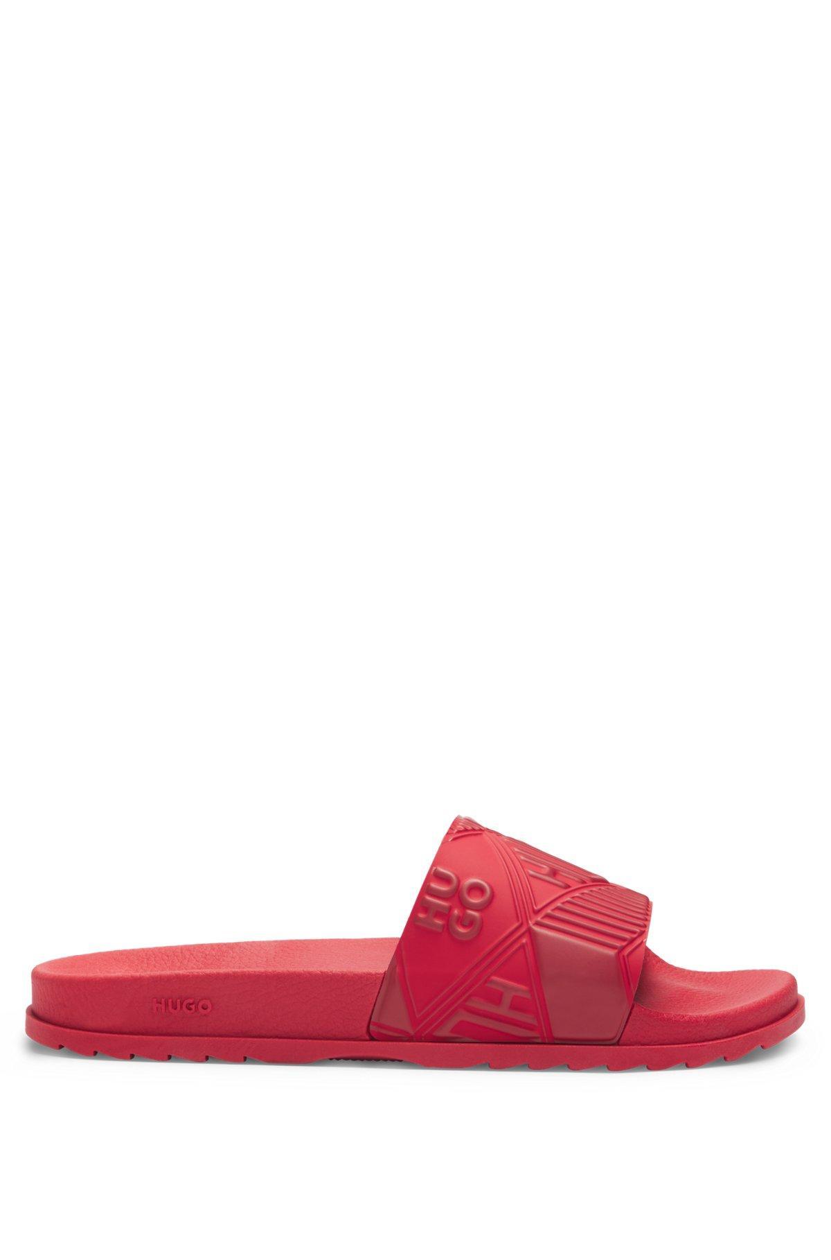 HUGO - Italian-made slides with mixed logos - Red Product Image