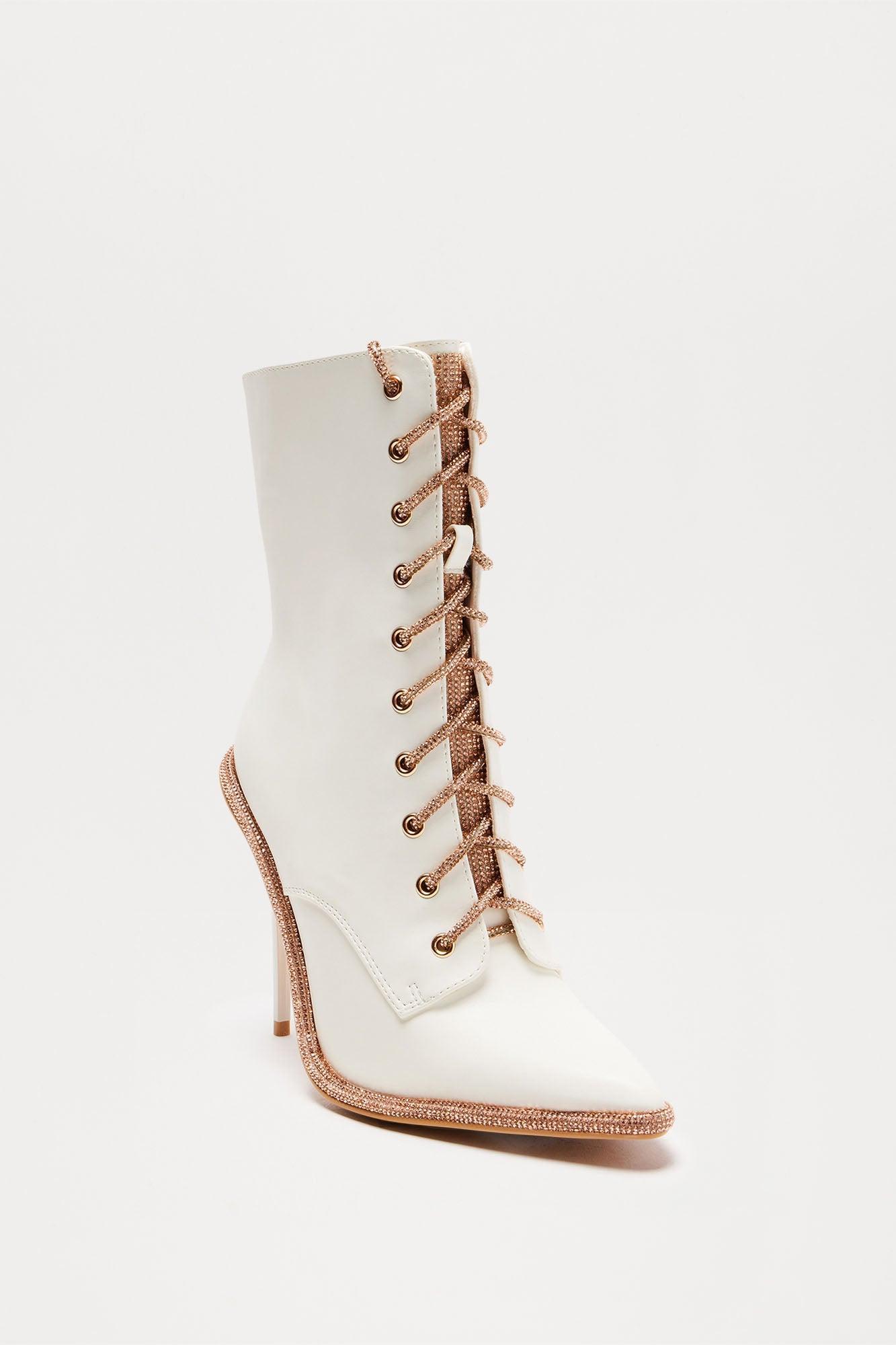 Odora Rhinestone Booties - White Product Image