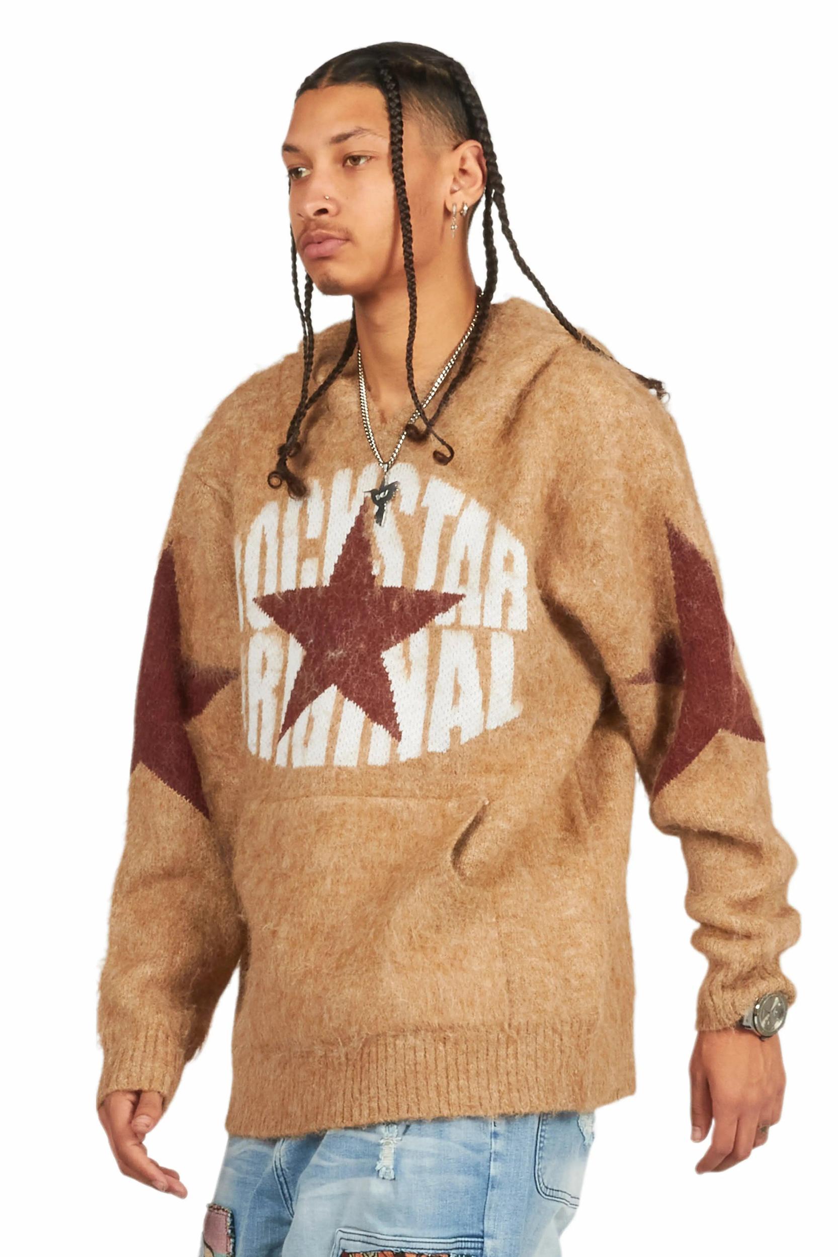 Nasheaka Brown Graphic Mohair Hoodie Female Product Image