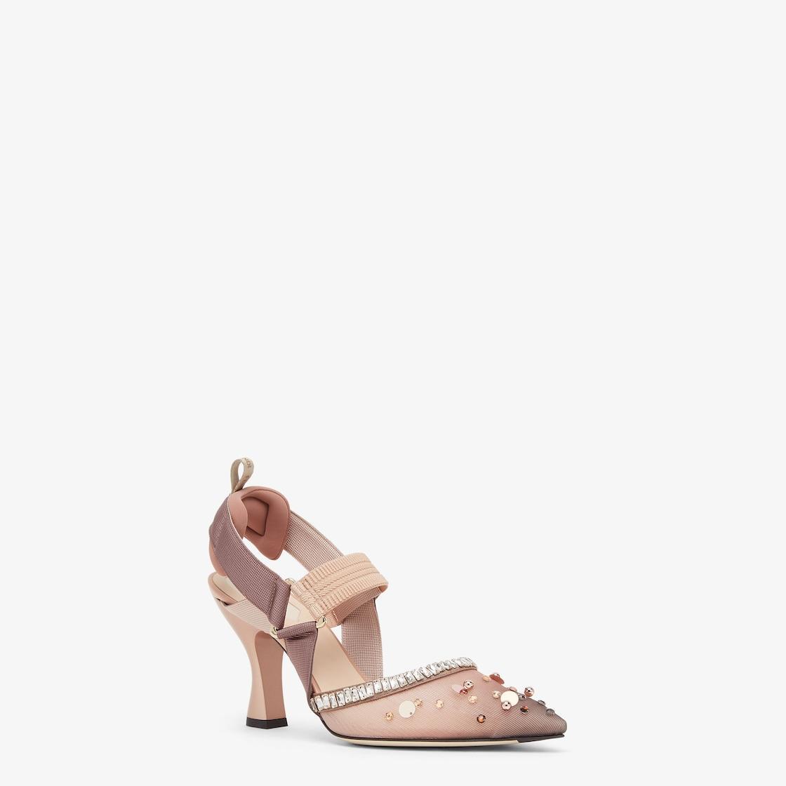 ColibrìPink mesh and crystals high-heeled slingbacks Product Image