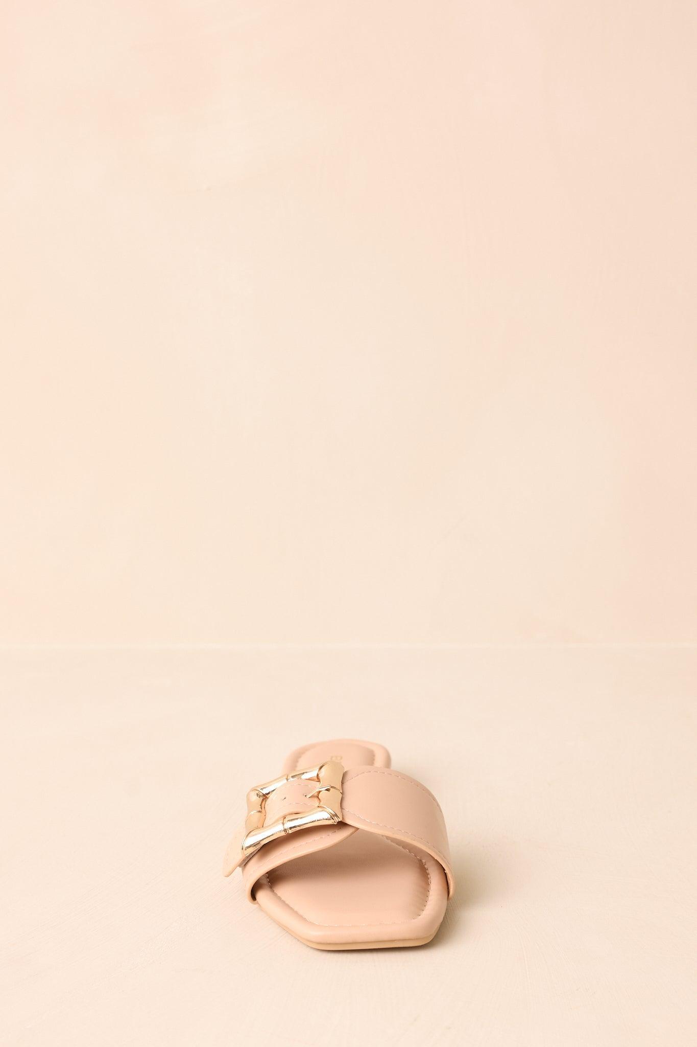 Hidden Treasure Beige Buckle Flat Sandals Product Image