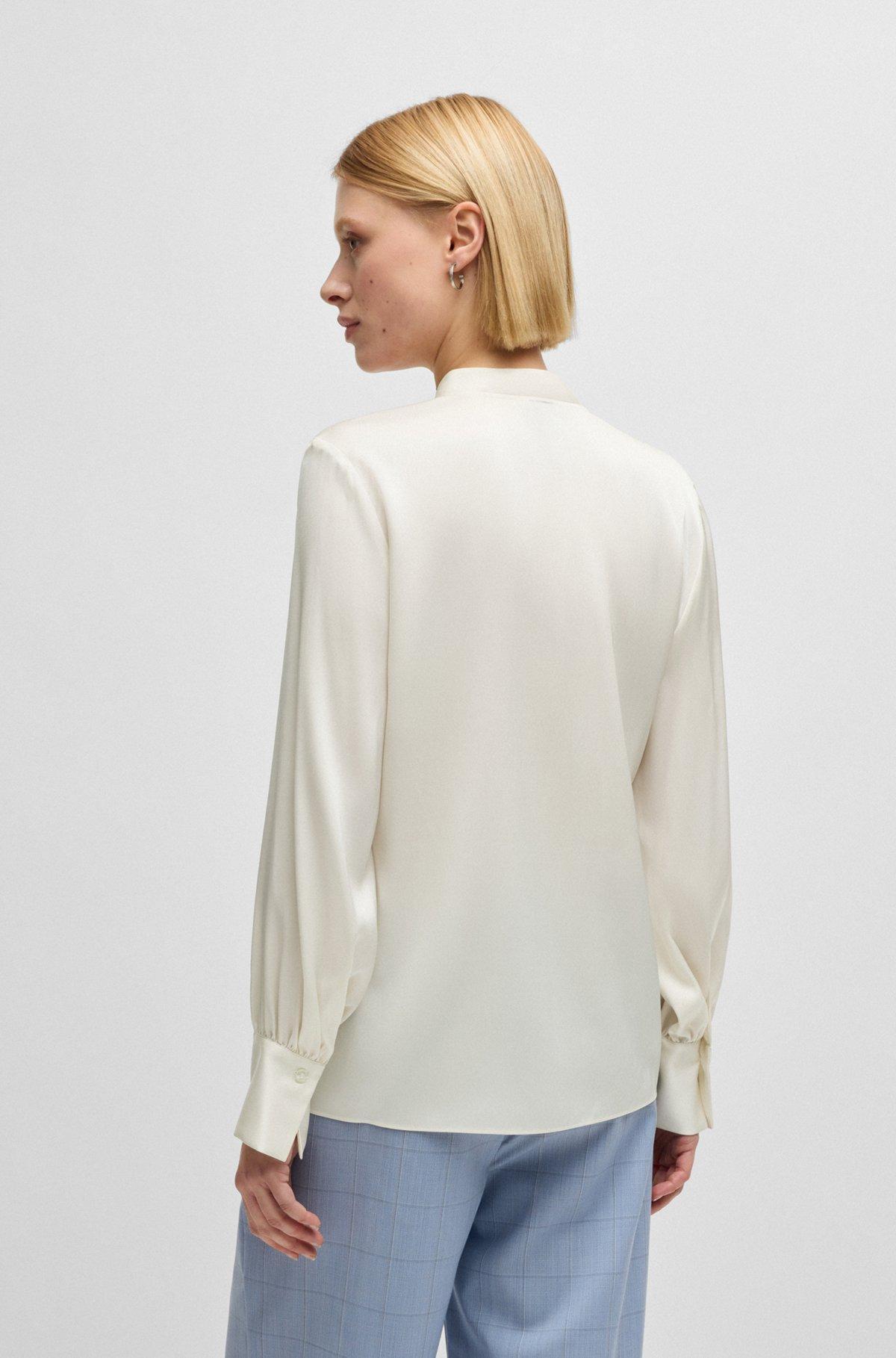 Relaxed-fit blouse in stretch silk with keyhole neckline Product Image