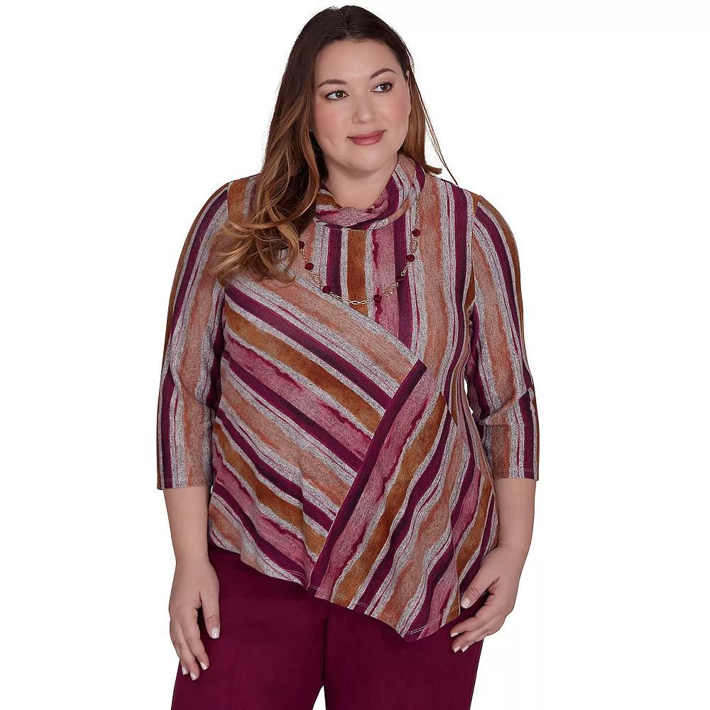Plus Size Alfred Dunner Spliced Stripe Top with Detachable Necklace, Women's, Size: 1XL, Multi Red Product Image