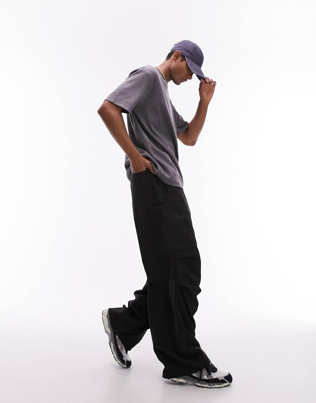 Topman oversized ribbed T-shirt in washed black Product Image