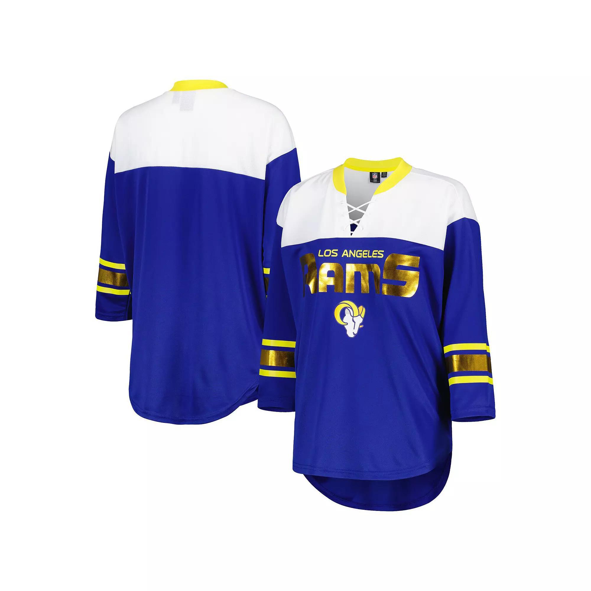 Women's G-III 4Her by Carl Banks Royal/White Los Angeles Rams Double Team 3/4-Sleeve Lace-Up T-Shirt, Size: 2XL, Blue Product Image