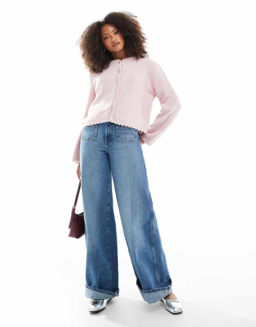 Miss Selfridge blanket stitch cardigan in pink Product Image