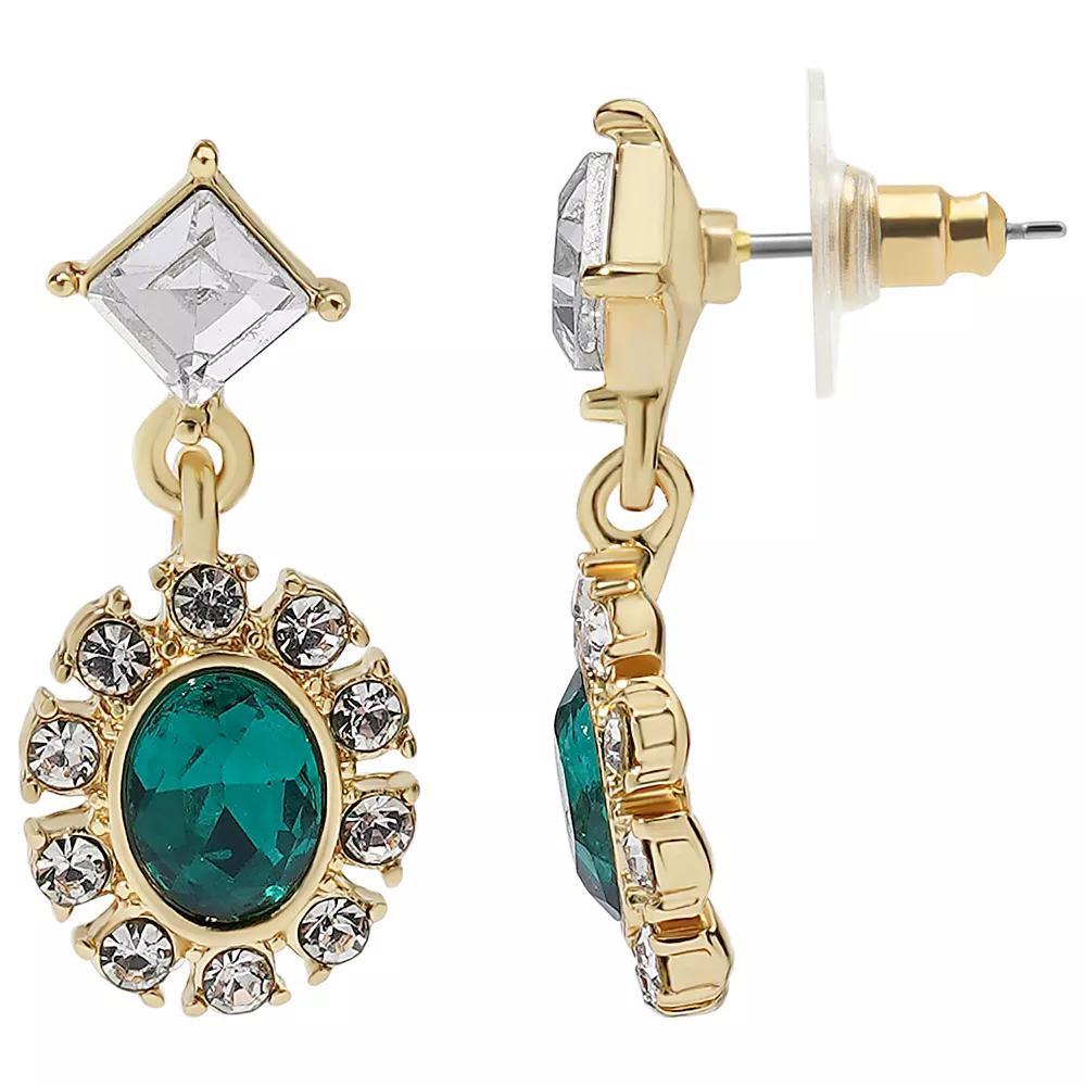 LC Lauren Conrad Gold Tone Green & Clear Crystal Halo Double Drop Earrings, Women's Product Image