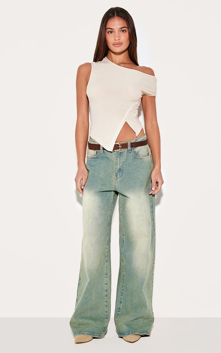 Stone Asymmetric Soft Touch Button Detail Long Top Product Image