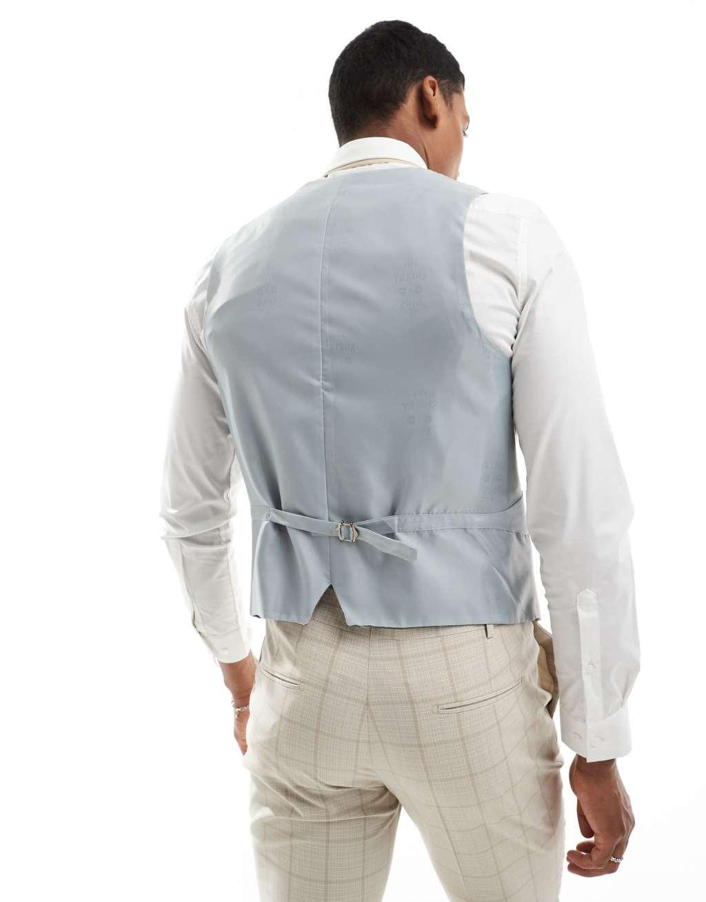 Shelby and Sons wainwright slim suit vest in stone with windowpane check Product Image