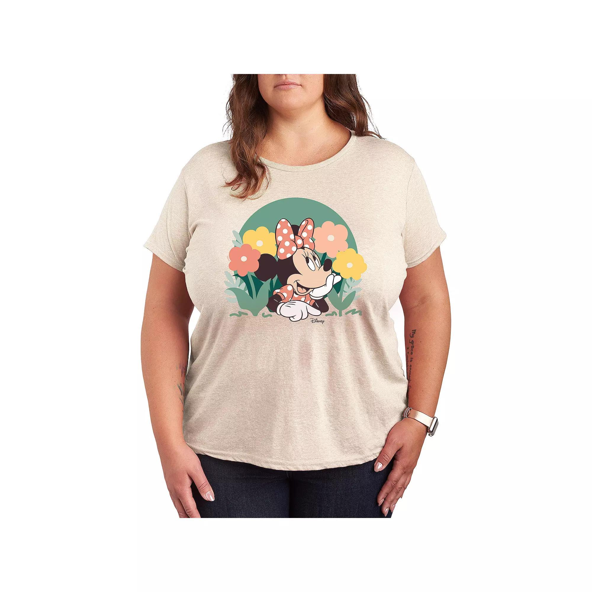 Disneys Minnie Mouse Plus Flowers Graphic Tee, Womens Product Image